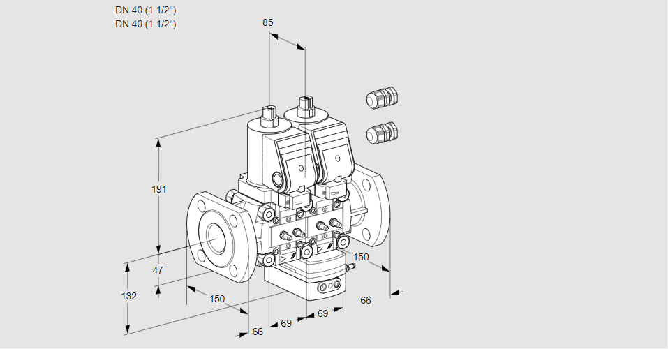 Регулятор соотношения газ/воздух с двумя эл.магнитными клапанами VCV 2E40F/40F05NVKWSR3/MMMM/PPPP