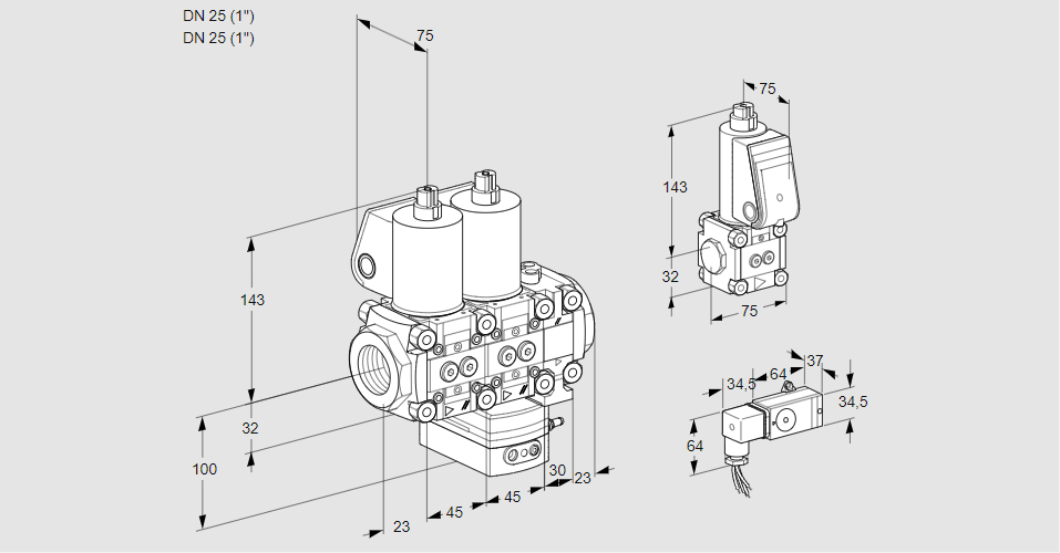 Регулятор расхода с двумя эл.магнитными клапанами VCH 1T25N/25N05NHAVQL/PPZS/3--2