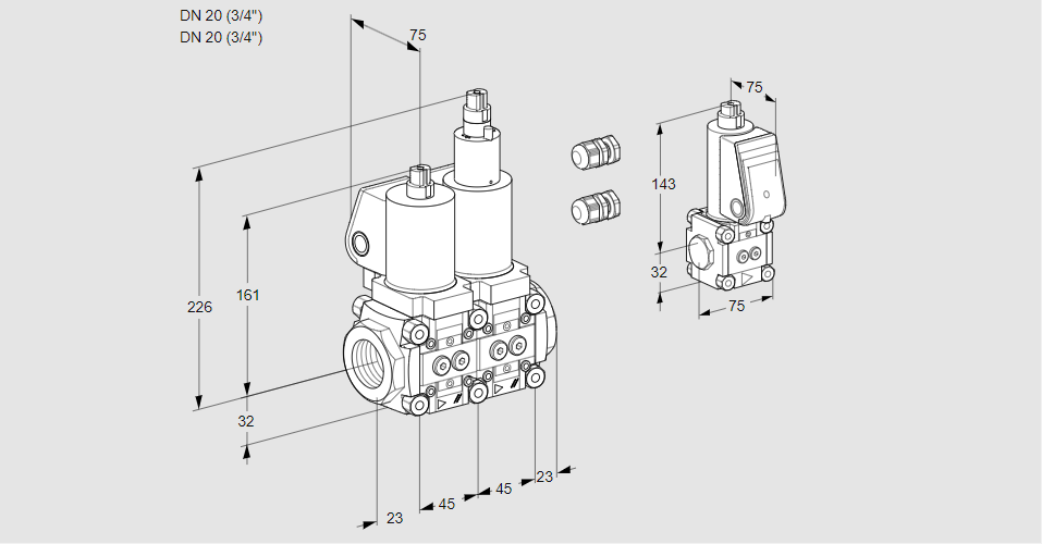 Клапан эл.магнитный сдвоенный VCS 1E20R/20R05NLWSL3/PPZS/PPPP
