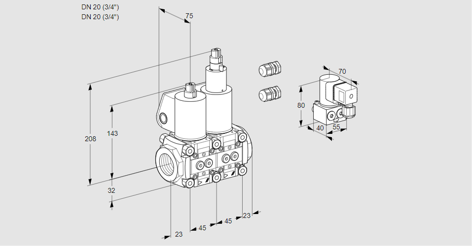 Клапан эл.магнитный сдвоенный VCS 1E20R/20R05NLWL3/PPBY/MMMM