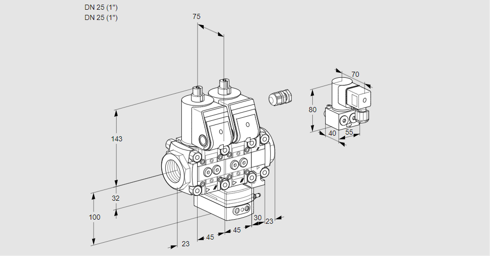 Регулятор расхода с двумя эл.магнитными клапанами VCH 1E25R/25R05NHEVWR/PPPP/PPBY