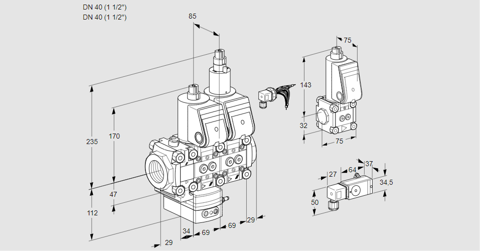 Регулятор давления с двумя эл.магнитными клапанами VCD 2E40R/40R05FD-50LWR/1-PP/PPBS