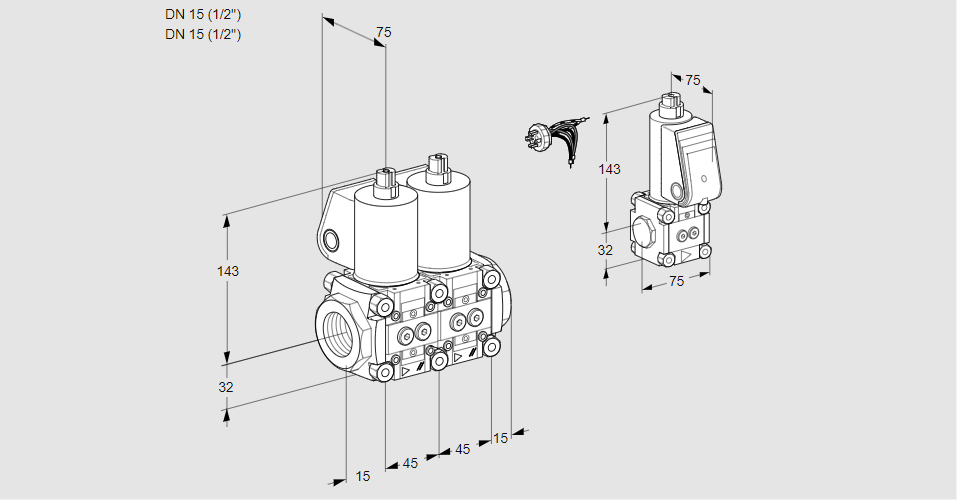 Клапан эл.магнитный сдвоенный VCS 1E15R/15R05NNWL/PPZS/PPPP