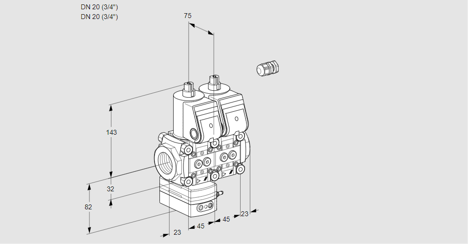 Регулятор соотношения газ/воздух с двумя эл.магнитными клапанами VCG 1E20R/20R05GNNWR/PPPP/PPPP