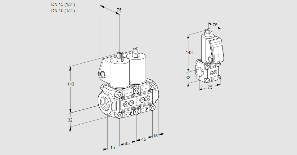 Клапан эл.магнитный сдвоенный VCS 1E15R/15R05NNWL/PPZS/PPPP