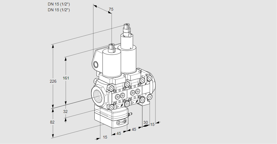 Регулятор соотношения газ/воздух с двумя эл.магнитными клапанами VCG 1T15N/15N05GALVQGL/PPPP/PPPP