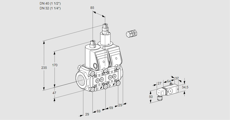 Клапан эл.магнитный сдвоенный VCS 2E40R/32R05NLWR/2-PP/PPPP