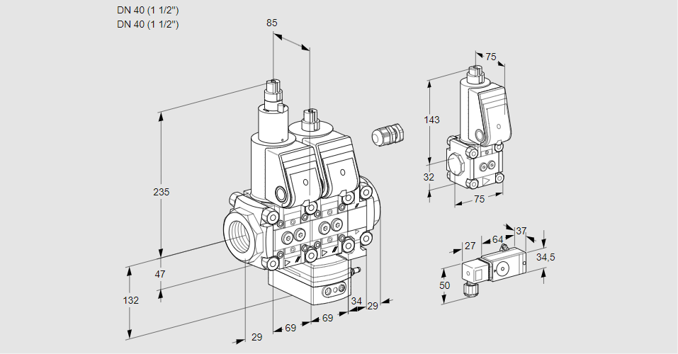 Регулятор расхода с двумя эл.магнитными клапанами VCH 2E40R/40R05LHEVQR/PPPP/4-BS
