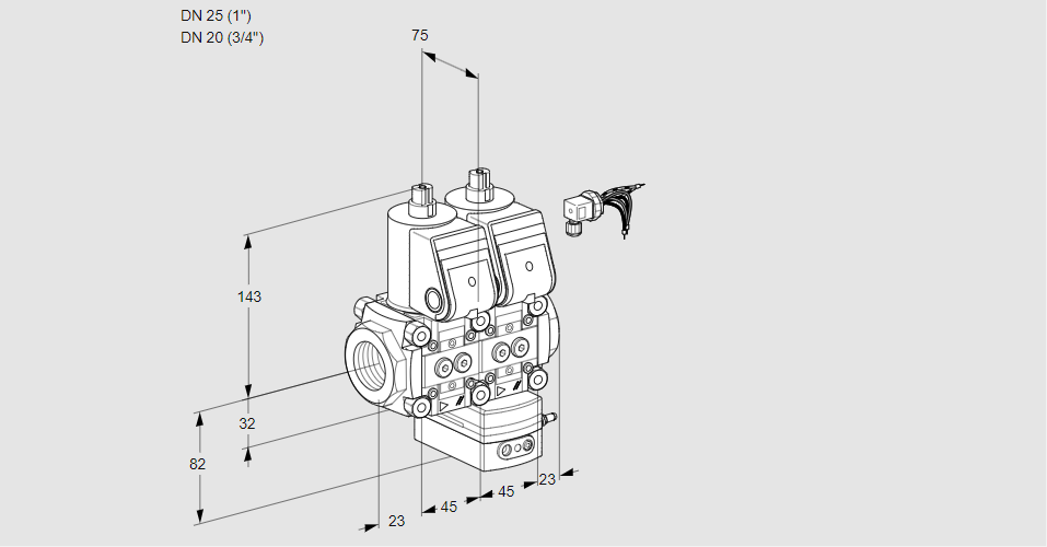 Регулятор соотношения газ/воздух с двумя эл.магнитными клапанами VCG 1E25R/20R05NGEWR/PPPP/PPPP