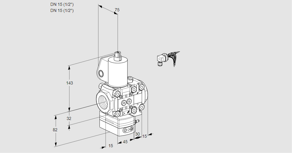 Регулятор соотношения газ/воздух 1:1  с эл.магнитным клапаном VAG 1E15R/15R05GEVWL/PP/PP