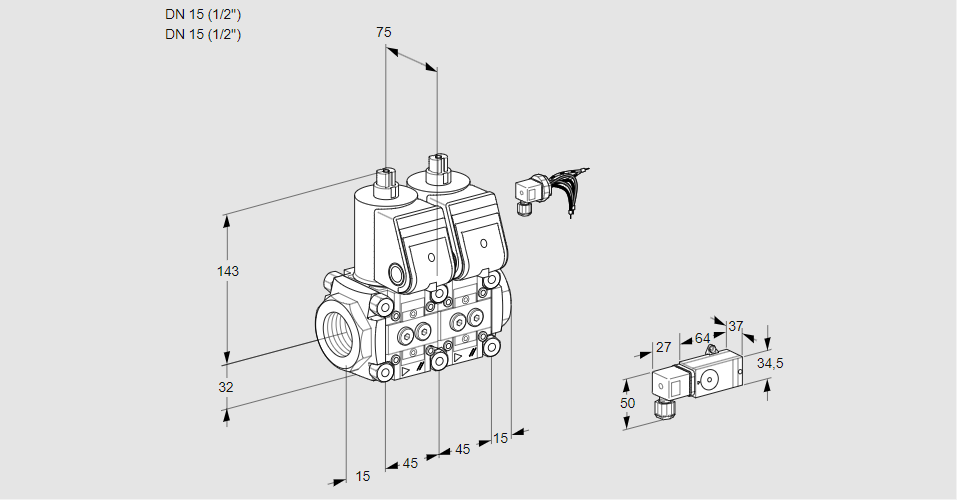 Клапан эл.магнитный сдвоенный VCS 1E15R/15R05NNWR/PP-3/1--3