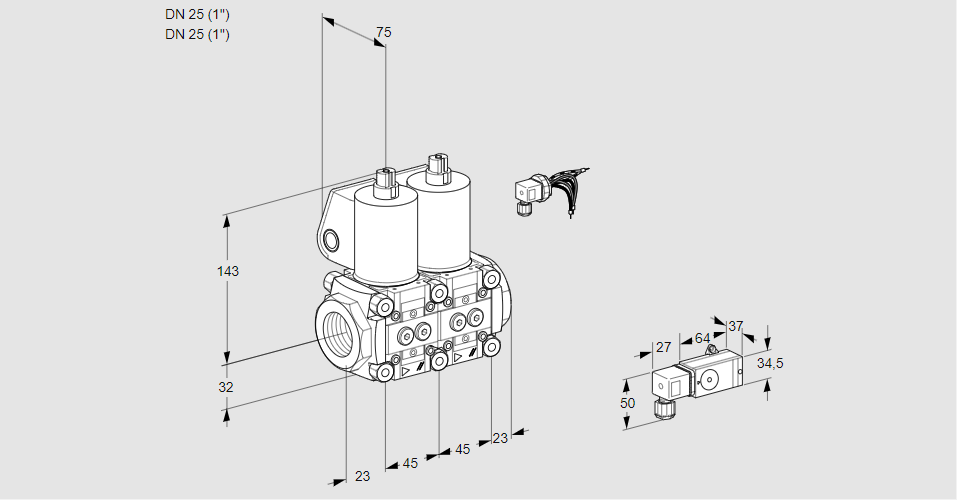 Клапан эл.магнитный сдвоенный VCS 1E25R/25R05NNWL/PPPP/PP2-