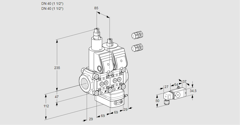 Регулятор давления с двумя эл.магнитными клапанами VCD 2E40R/40R05LD-100WR3/3-PP/PPPP