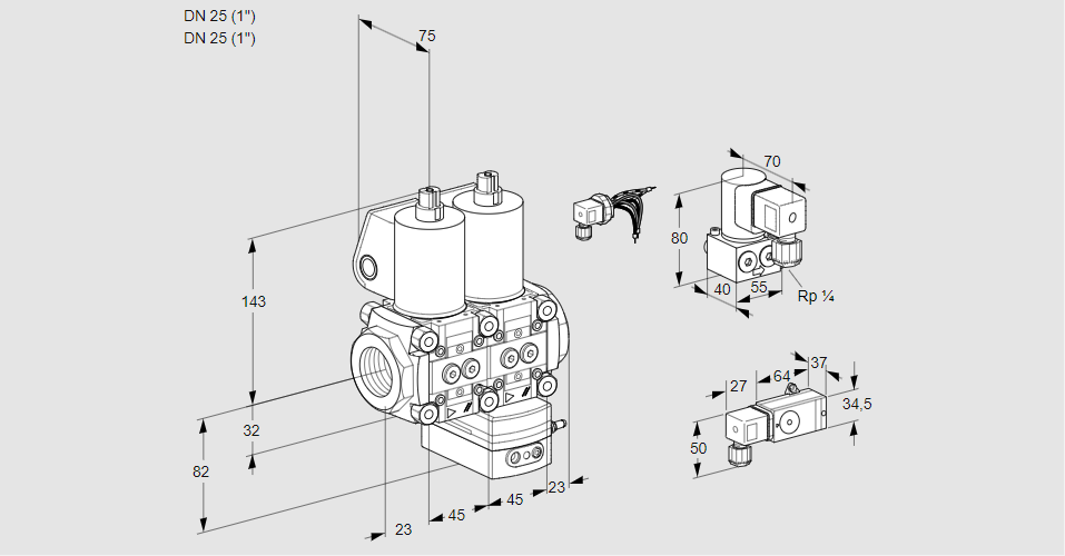 Регулятор соотношения газ/воздух с двумя эл.магнитными клапанами VCG 1E25R/25R05NGEWL/PPZY/PP2-