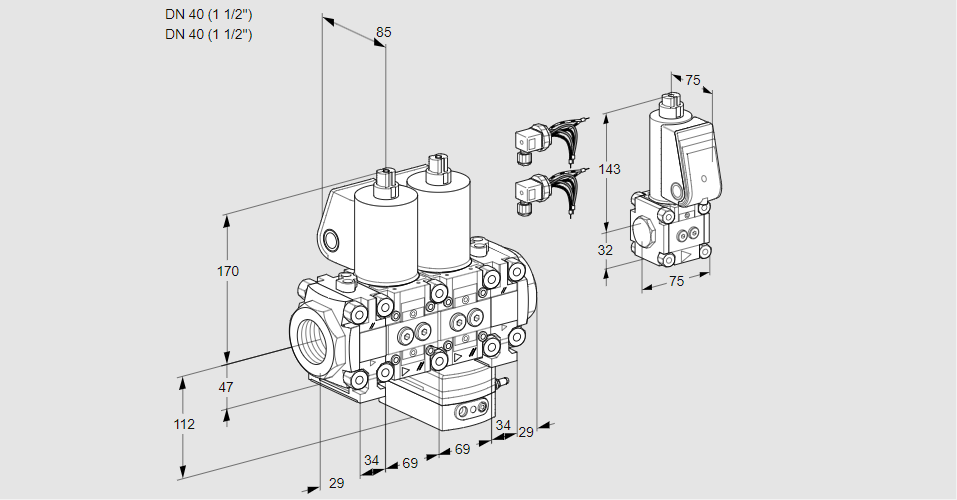 Регулятор соотношения газ/воздух с двумя эл.магнитными клапанами VCG 2E40R/40R05FNGEVQL6/PPBS/PPPP