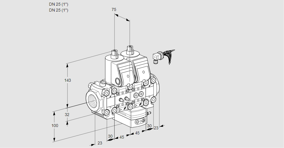 Регулятор расхода с двумя эл.магнитными клапанами VCH 1E25R/25R05FNHEVWR/MMPP/PPPP