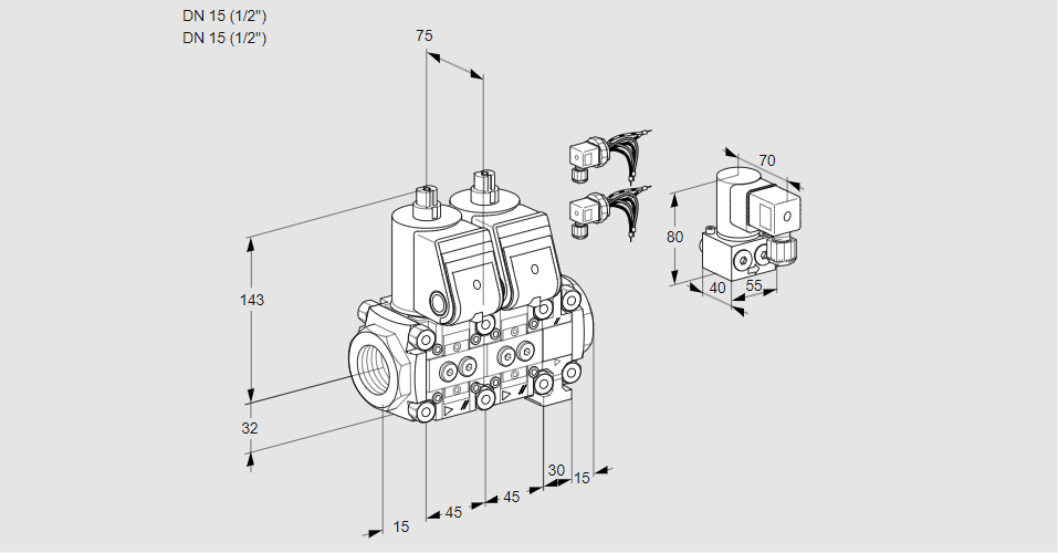 Клапан эл.магнитный сдвоенный VCS 1E15R/15R05NNVWR6/PPPP/BYPP