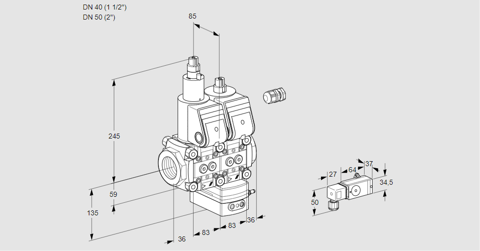 Регулятор давления с двумя эл.магнитными клапанами VCD 3E40R/50R05LD-25WR/2--4/PPPP
