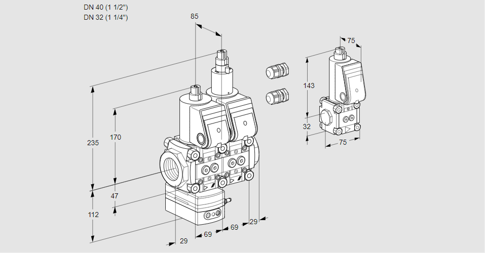 Регулятор давления с двумя эл.магнитными клапанами VCD 2E40R/32R05D-25LWR3/PPPP/PPBS