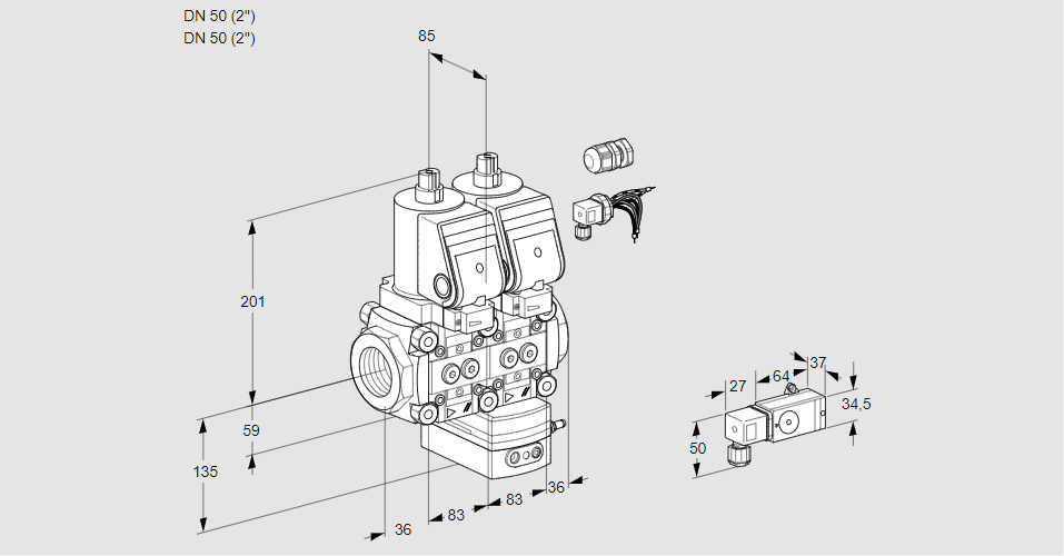 Регулятор соотношения газ/воздух с двумя эл.магнитными клапанами VCG 3E50R/50R05NGEWGR8/-3PP/-4PP