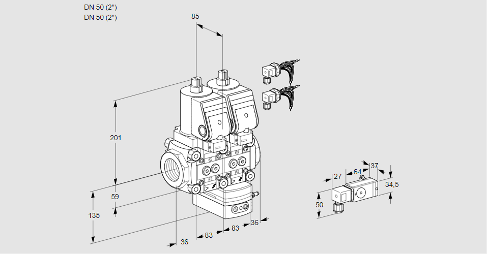 Регулятор соотношения газ/воздух с двумя эл.магнитными клапанами VCG 3E50R/50R05NGEWGR8/-3PP/PP-4