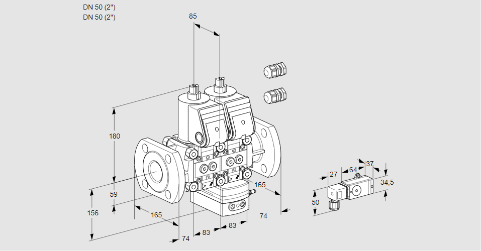 Регулятор соотношения газ/воздух с двумя эл.магнитными клапанами VCV 3E50F/50F05NVKWR3/2-PP/PPPP