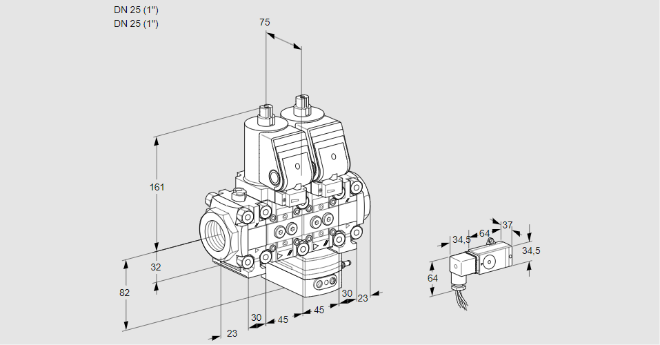 Регулятор соотношения газ/воздух с двумя эл.магнитными клапанами VCG 1T25N/25N05FNGKVQSR/2--3/PPPP