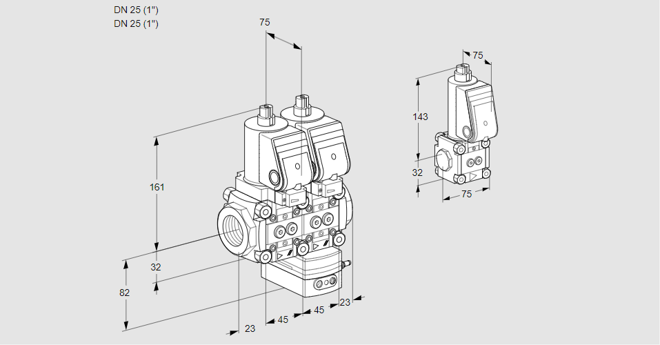 Регулятор давления с двумя эл.магнитными клапанами VCD 1T25N/25N05ND-100QSR/PPPP/PPBS