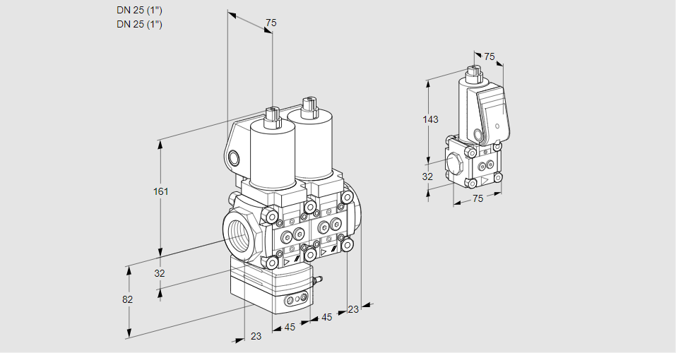 Регулятор давления с двумя эл.магнитными клапанами VCD 1T25N/25N05D-100NQSL/PPBS/PPPP
