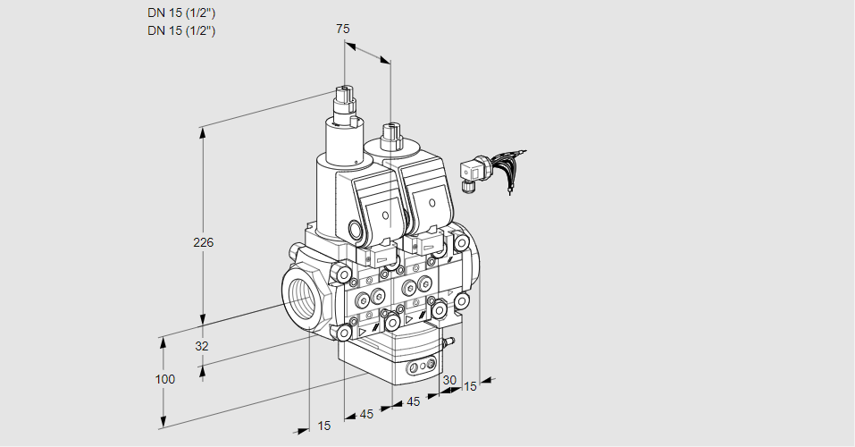 Регулятор расхода с двумя эл.магнитными клапанами VCH 1E15R/15R05LHEVQSR/PPPP/PPPP
