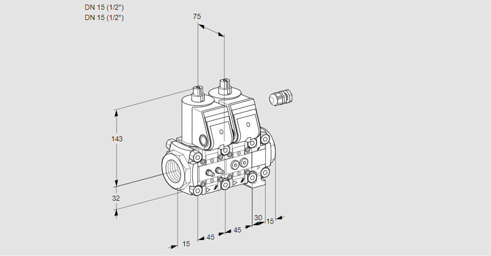 Клапан эл.магнитный сдвоенный VCS 1E15R/15R05NNVKR/MMPP/PPMM