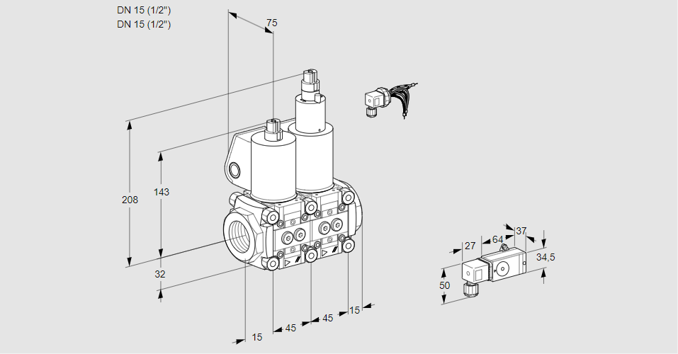 Клапан эл.магнитный сдвоенный VCS 1E15R/15R05NLWL/PPPP/3--4
