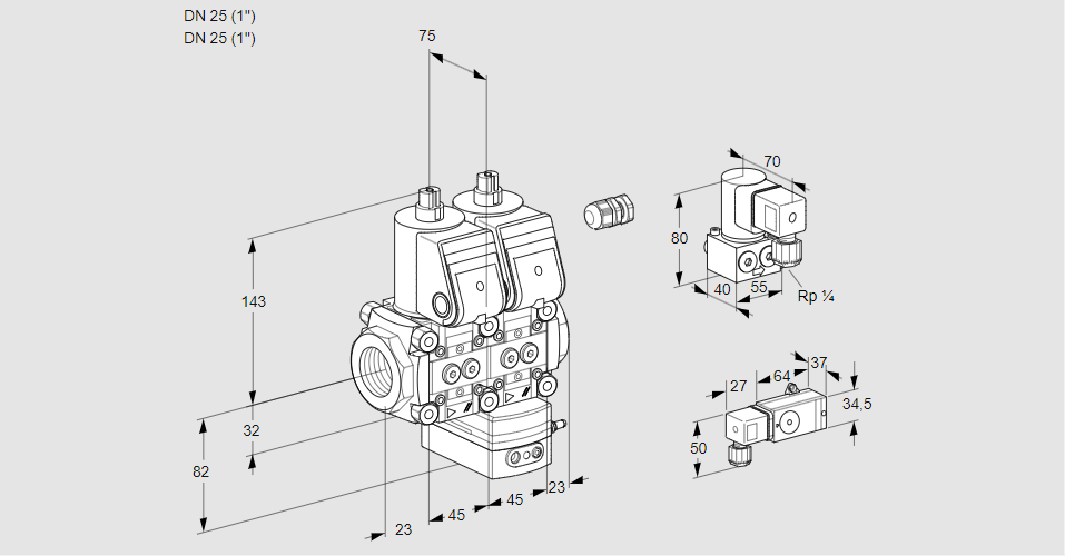 Регулятор соотношения газ/воздух с двумя эл.магнитными клапанами VCG 1E25R/25R05NGEWR/3-PP/ZYPP