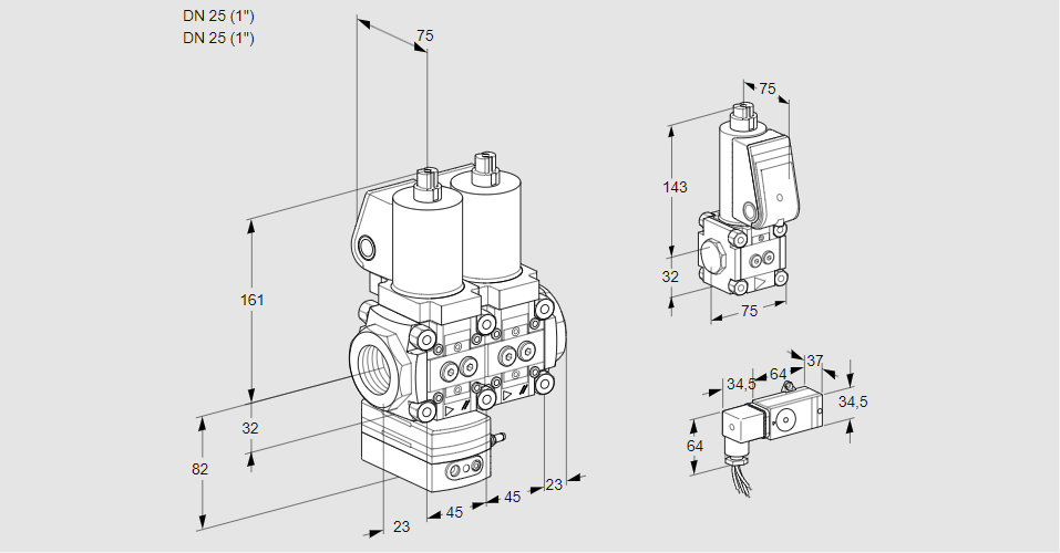 Регулятор давления с двумя эл.магнитными клапанами VCD 1T25N/25N05D-50NKGL/PPZS/2--3