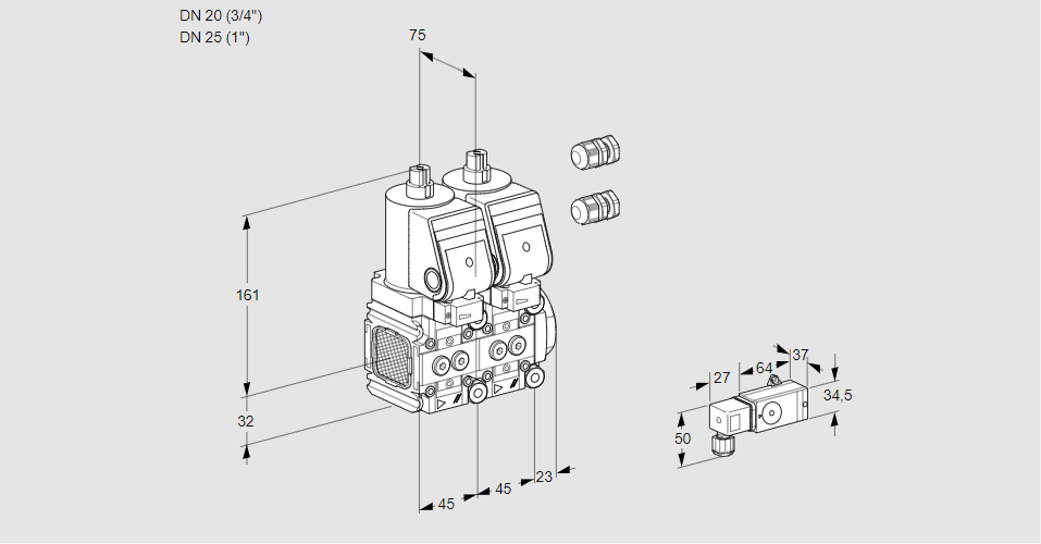 Клапан эл.магнитный сдвоенный VCS 1E20R/25R05FNNKGR3/PPPP/PP2-