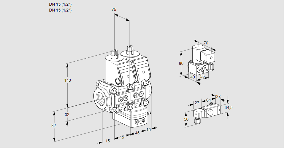 Регулятор давления с двумя эл.магнитными клапанами VCD 1E15R/15R05ND-25WR/2-PP/PPBY