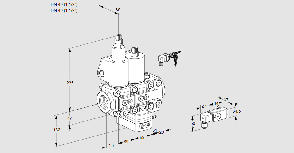 Регулятор расхода с двумя эл.магнитными клапанами VCH 2E40R/40R05LHEVKL/PPPP/-2PP