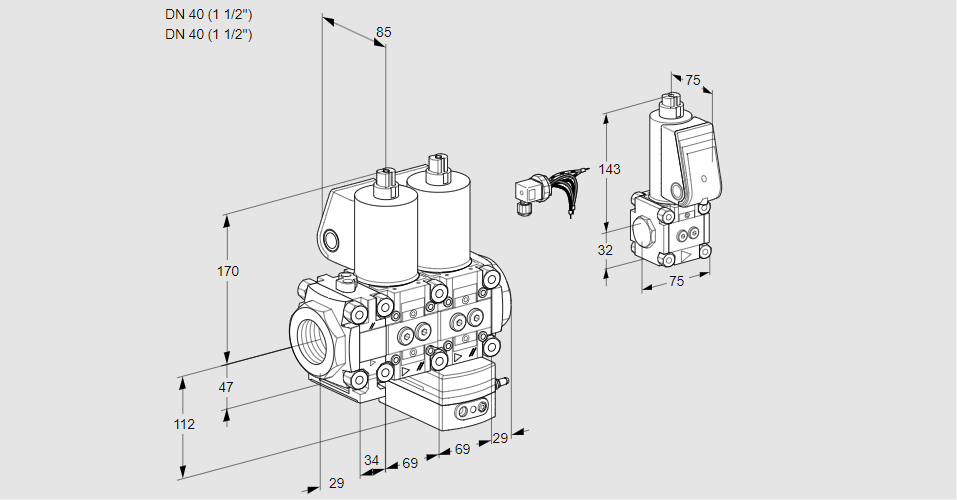 Регулятор давления с двумя эл.магнитными клапанами VCD 2E40R/40R05FND-50WL/PPZS/PPPP