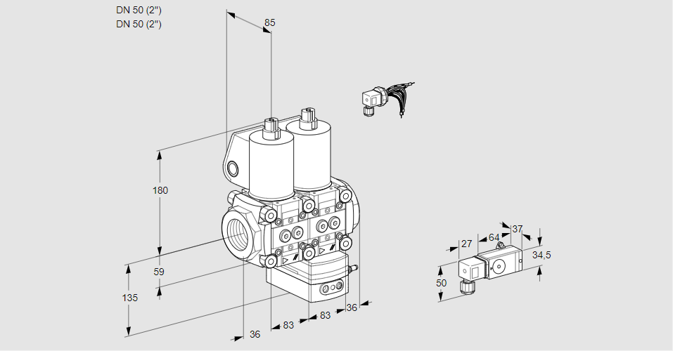 Регулятор соотношения газ/воздух с двумя эл.магнитными клапанами VCG 3E50R/50R05NGEWL/2-PP/2-MM