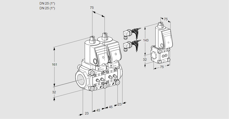Клапан эл.магнитный сдвоенный VCS 1E25R/25R05NNWGR8/MMMM/ZSPP