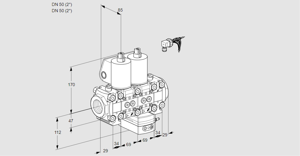 Регулятор соотношения газ/воздух с двумя эл.магнитными клапанами VCG 2E50R/50R05FNGEVWL/PPPP/PPPP