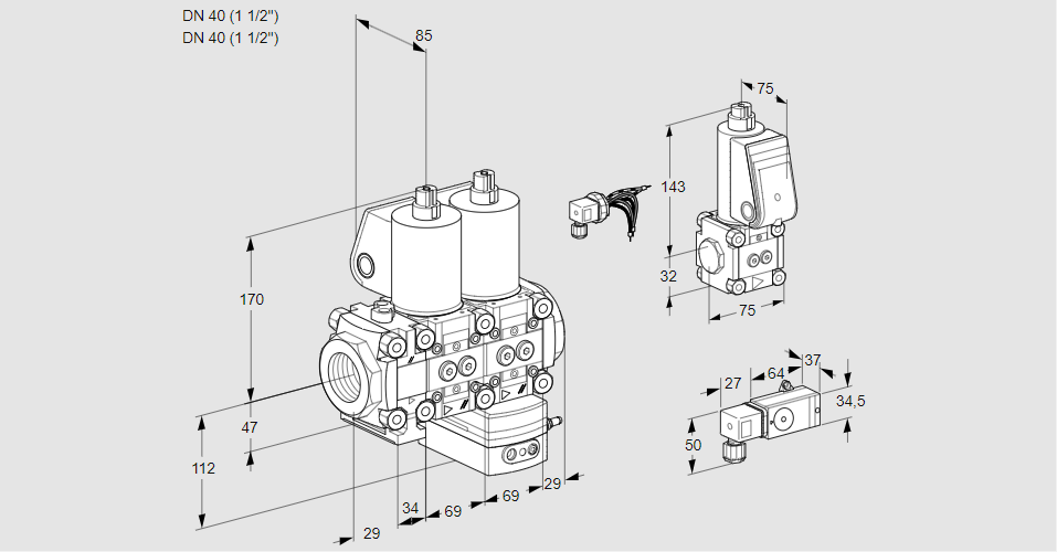 Регулятор давления с двумя эл.магнитными клапанами VCD 2E40R/40R05FND-50WL/ZSPP/3-PP