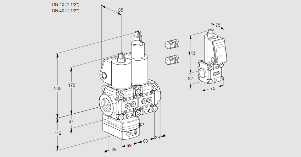 Регулятор давления с двумя эл.магнитными клапанами VCD 2E40R/40R05D-100LWL3/PPZS/PPPP
