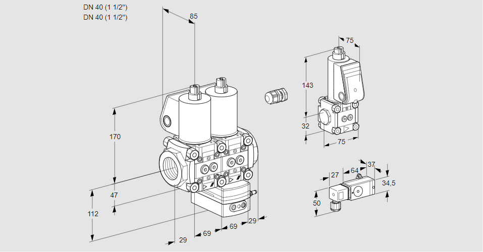 Регулятор давления с двумя эл.магнитными клапанами VCD 2E40R/40R05ND-100WL/PPZS/2--3