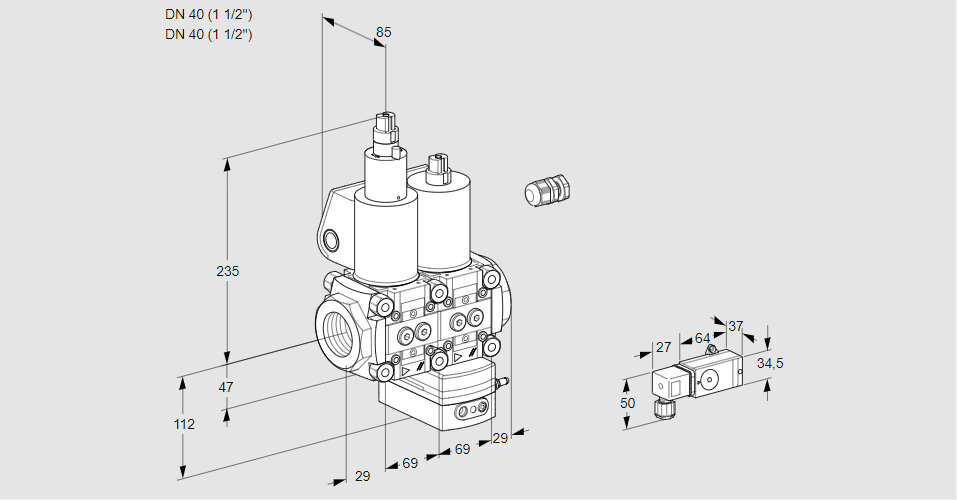 Регулятор соотношения газ/воздух с двумя эл.магнитными клапанами VCG 2E40R/40R05LGEWL/PP2-/2--3