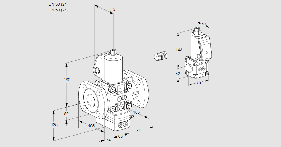 Регулятор соотношения газ/воздух 1:1  с эл.магнитным клапаном VAG 3E50F/50F05GEWL/ZS/PP