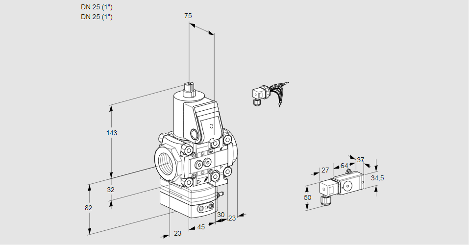 Регулятор давления с эл.магнитным клапаном VAD 1E25R/25R05D-25VKR/-3/3-