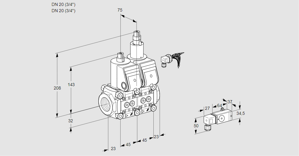 Клапан эл.магнитный сдвоенный VCS 1E20R/20R05NLKR/PPPP/3-PP