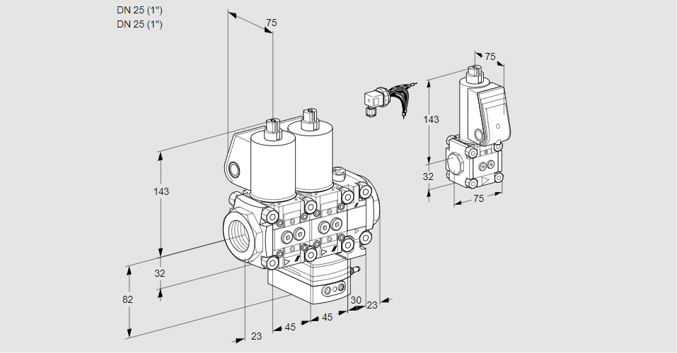 Регулятор соотношения газ/воздух с двумя эл.магнитными клапанами VCG 1E25R/25R05NGEVWL/PPZS/PPPP