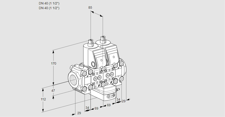 Регулятор соотношения газ/воздух с двумя эл.магнитными клапанами VCG 2T40N/40N05FNGNVQR/PPPP/PPPP
